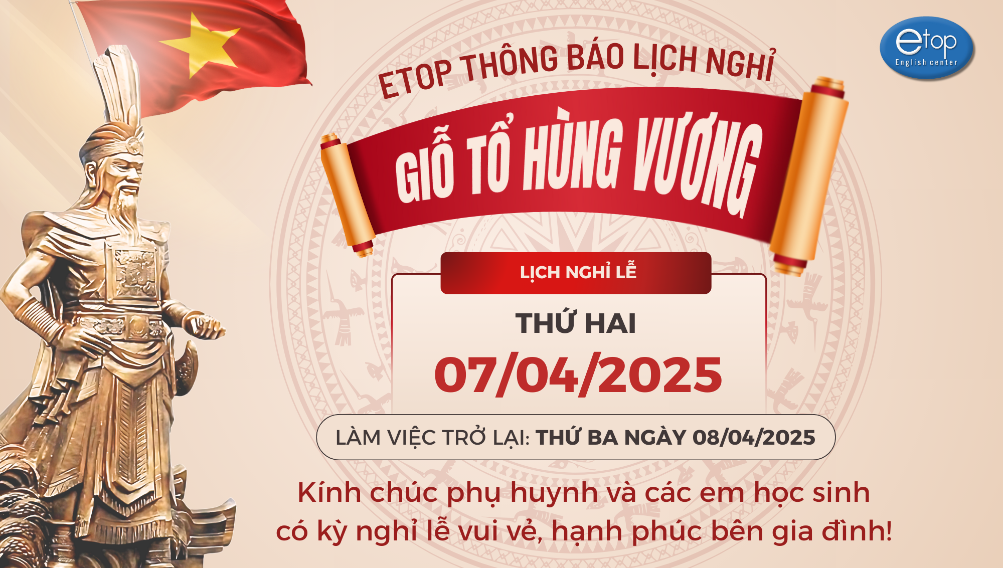 Thông báo ETOP nghỉ Giỗ Tổ Hùng Vương ngày 07/04/2025